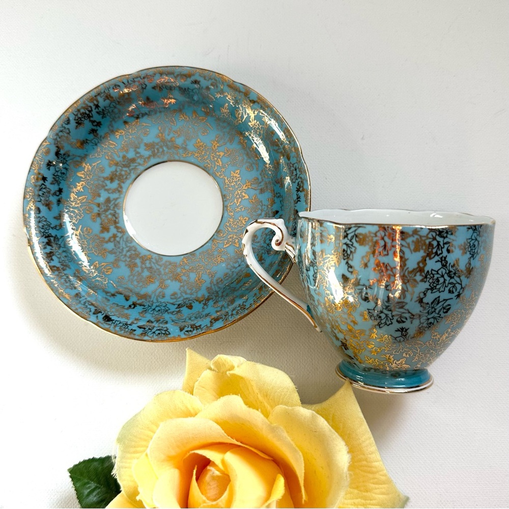 Vintage Teacup & Saucer - Blue & Gold
